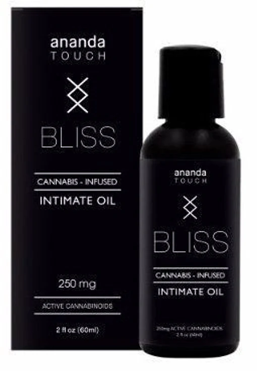 Ananda Touch Bliss cannabis-infused intimate oil, 250 mg bottle and box